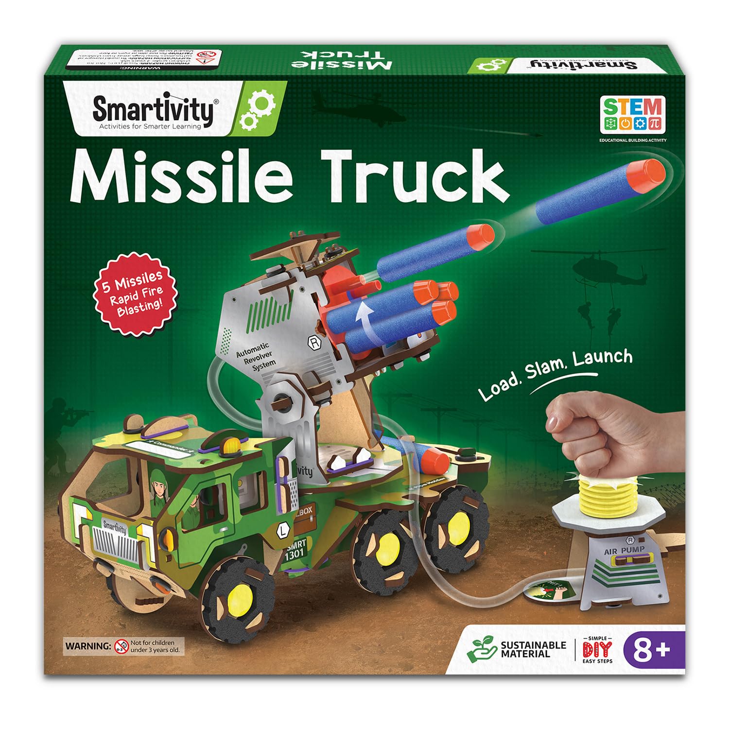 Smartivity DIY Military Vehicle for Kids | Missile Truck with Rotating Launcher | Best Birthday Gift for Boys&Girls | STEM Educational Toy with Air-Powered Missiles for 8,9,10,11,12,13,14 Years-picture-34