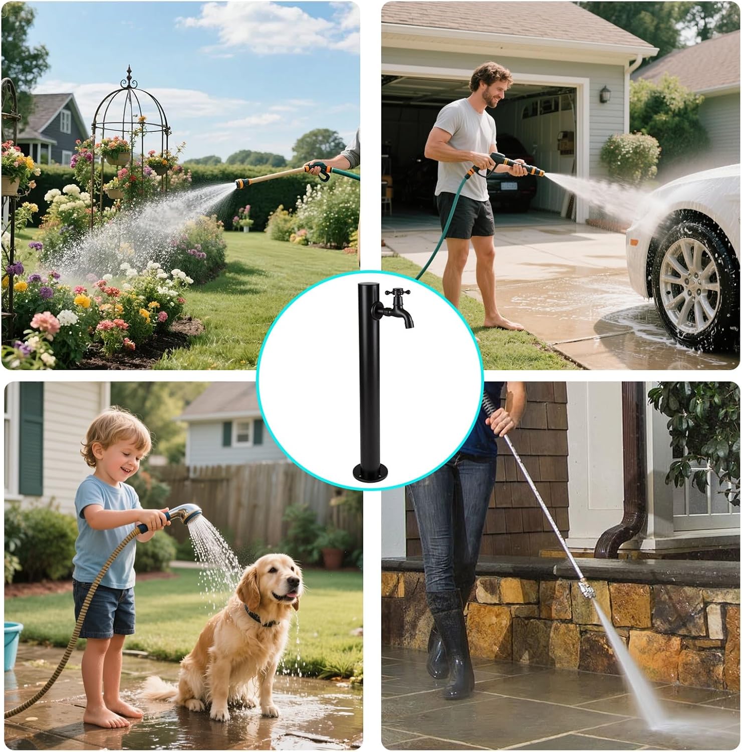 Garden Faucet, Vertical Outdoor Water Hydrant Standing Pedestal Faucet, Pedestal Spigot Floor-Mounted Water Column, Yard Hydrant ror Patio Washing(Style 5,Height: 95cm/37.4in)