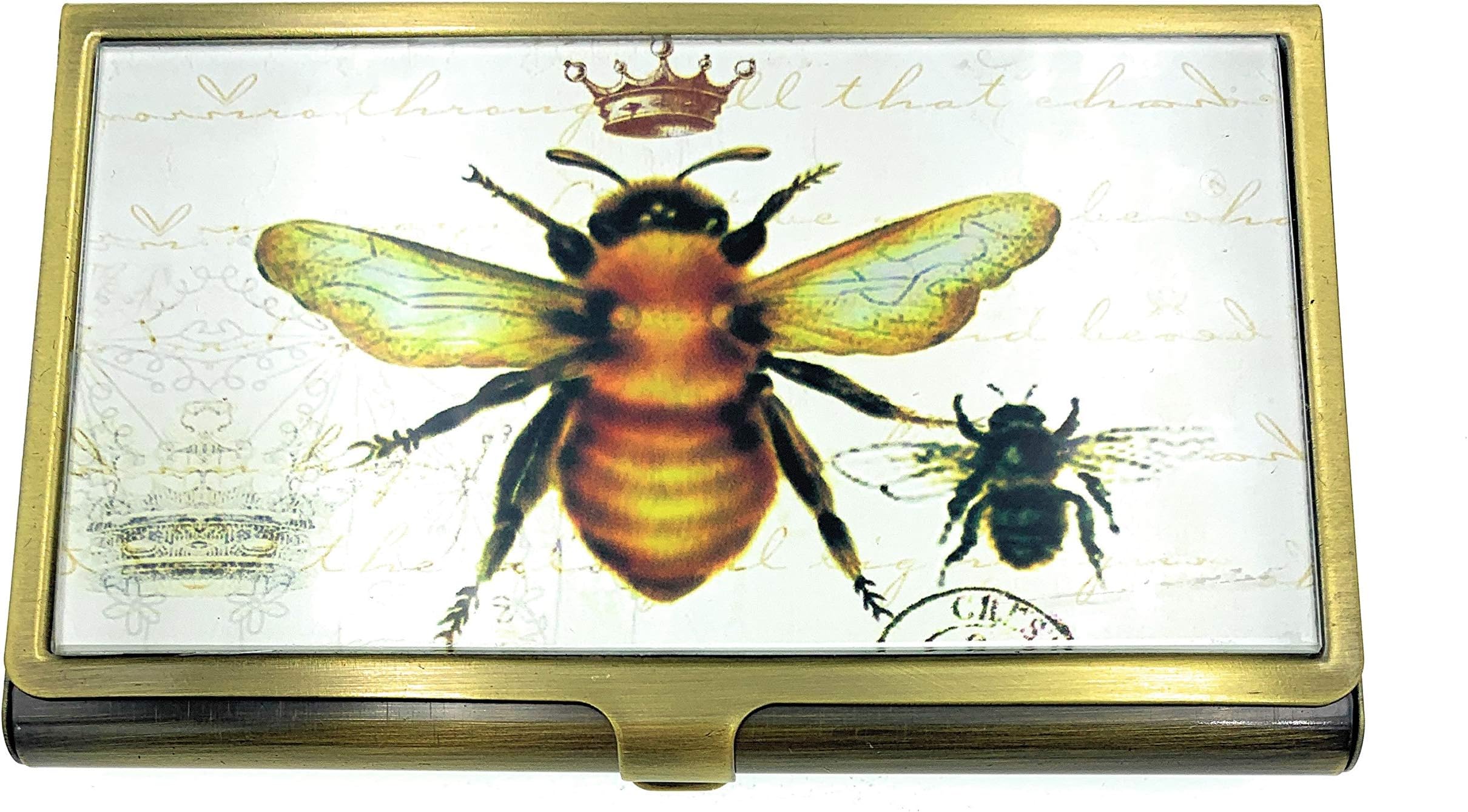 Value Arts Imperial French Honey Bee Business Card Case, Brass and Glass