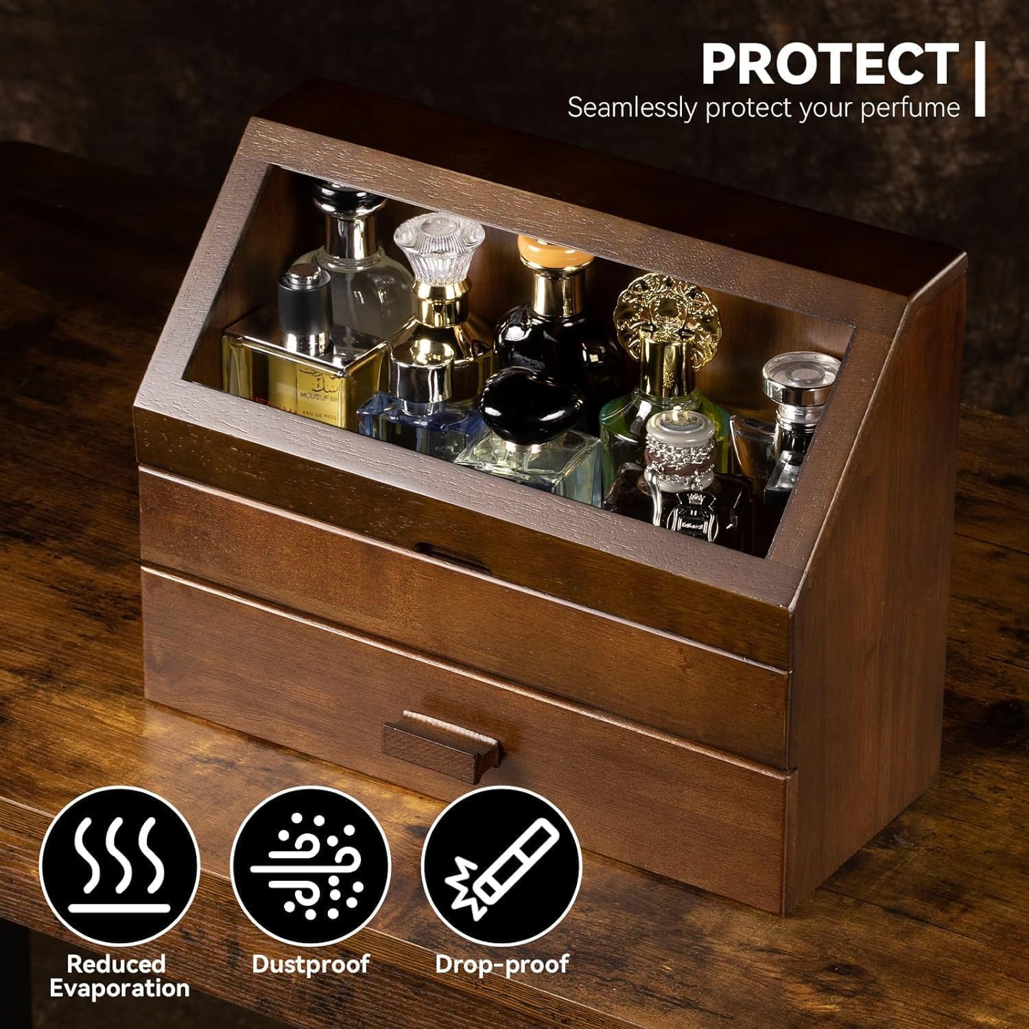 Męski organizer zapachowy, witryna zapachowa z szufladami, drewniany organizer zapachowy, stojak na perfumy, biżuterię i kosmetyki, świetny prezent (kolor orzecha włoskiego)