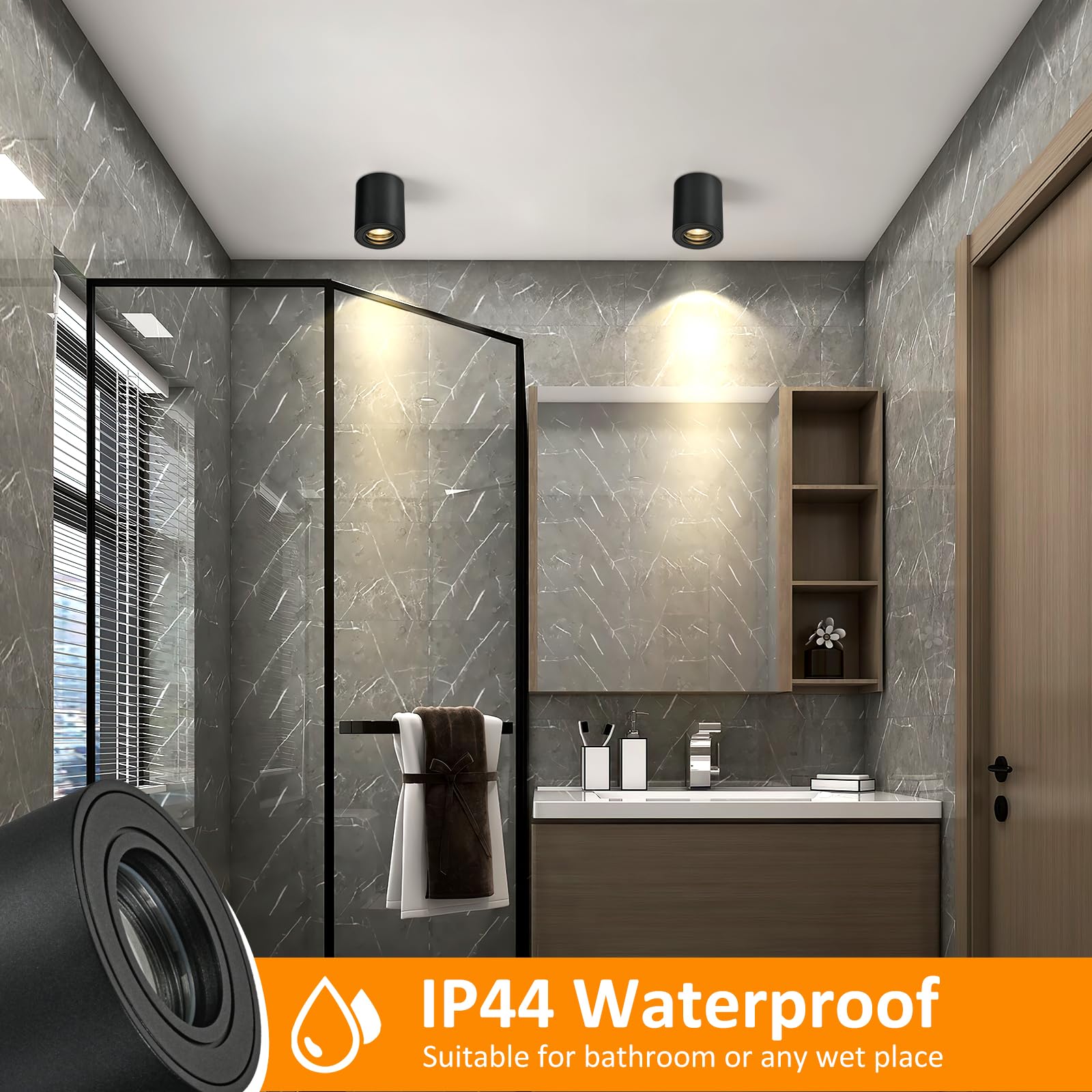 Focos LED Interior Techo Negro IP44, Foco de Techo Superficie GU10, Aplique Techo Impermeable, Downlight Superficie redonda Aluminio, bombilla no incluida para salón dormitorios baño 4 Pcs
