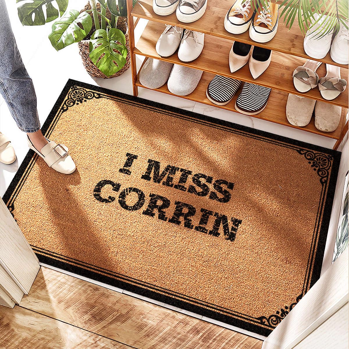 Tapis de porte en coco avec inscription moderne I Miss Corrin