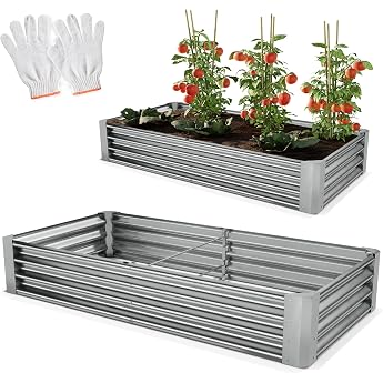 Onbest Metal Raised Bed - XXL Steel Vegetable Bed / Herb Garden - Sturdy Weatherproof and Easy to Clean - Raised Bed Kit - Ideal for Herbs from the Garden Patio / Balcony Silver 180 x 90 x 30 cm