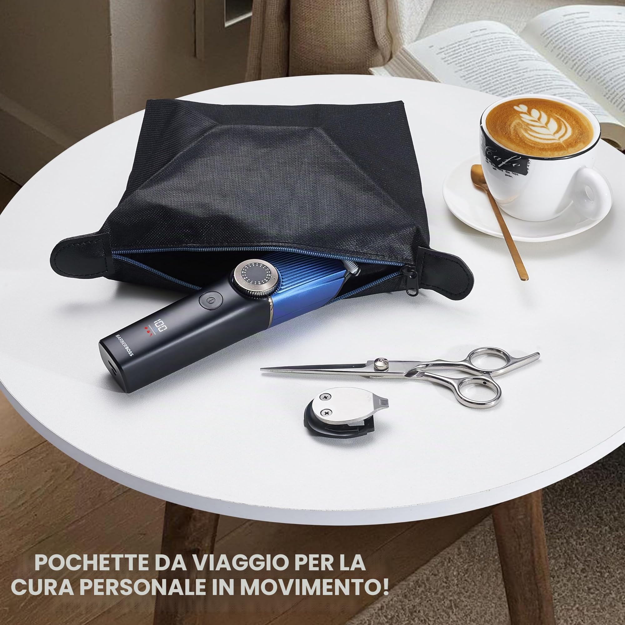 Barberboss Regolabarba da uomo, tagliacapelli senza fili da uomo: trimmer per uomo, kit per la toelettatura, impermeabile, rasoio per peli del naso per uomo, QR-6088, Blu/Nero
