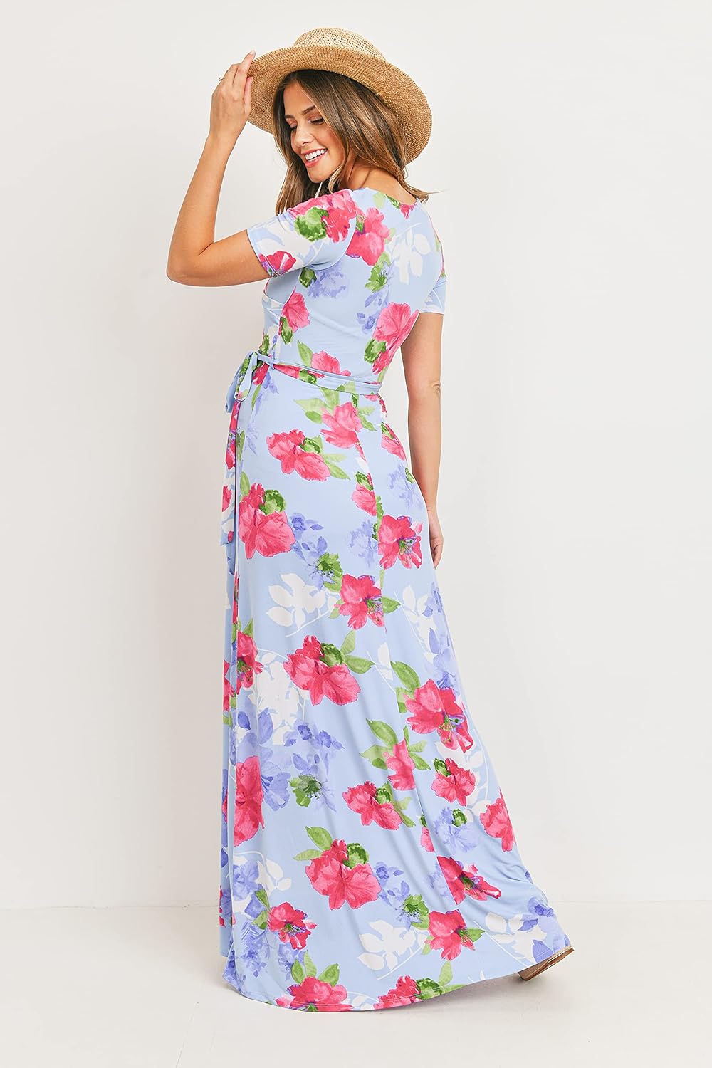 LaClef Women's Faux Wrap Maternity Maxi Dress with Adjustable Belt at  Women’s Clothing store