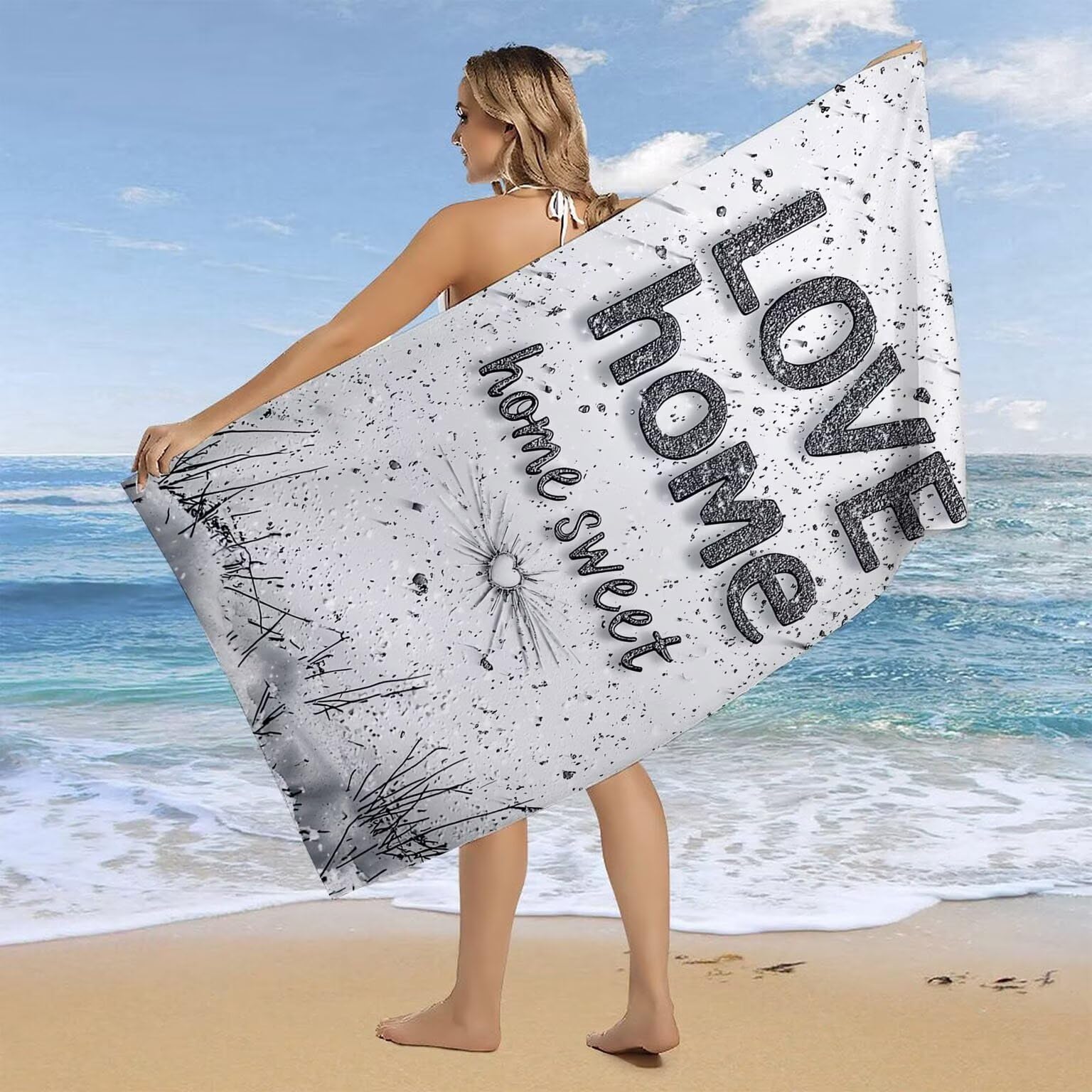 Strandtuch XXL 2er Set 80 x 160 cm, Groß Schnelltrocknendes Mikrofaser Handtuch, Sandfrei Badetuch, Summer Must Haves, für Damen Herren Reise Urlaub Schwimmen Sauna, mit Tasche (Liebe) B-876