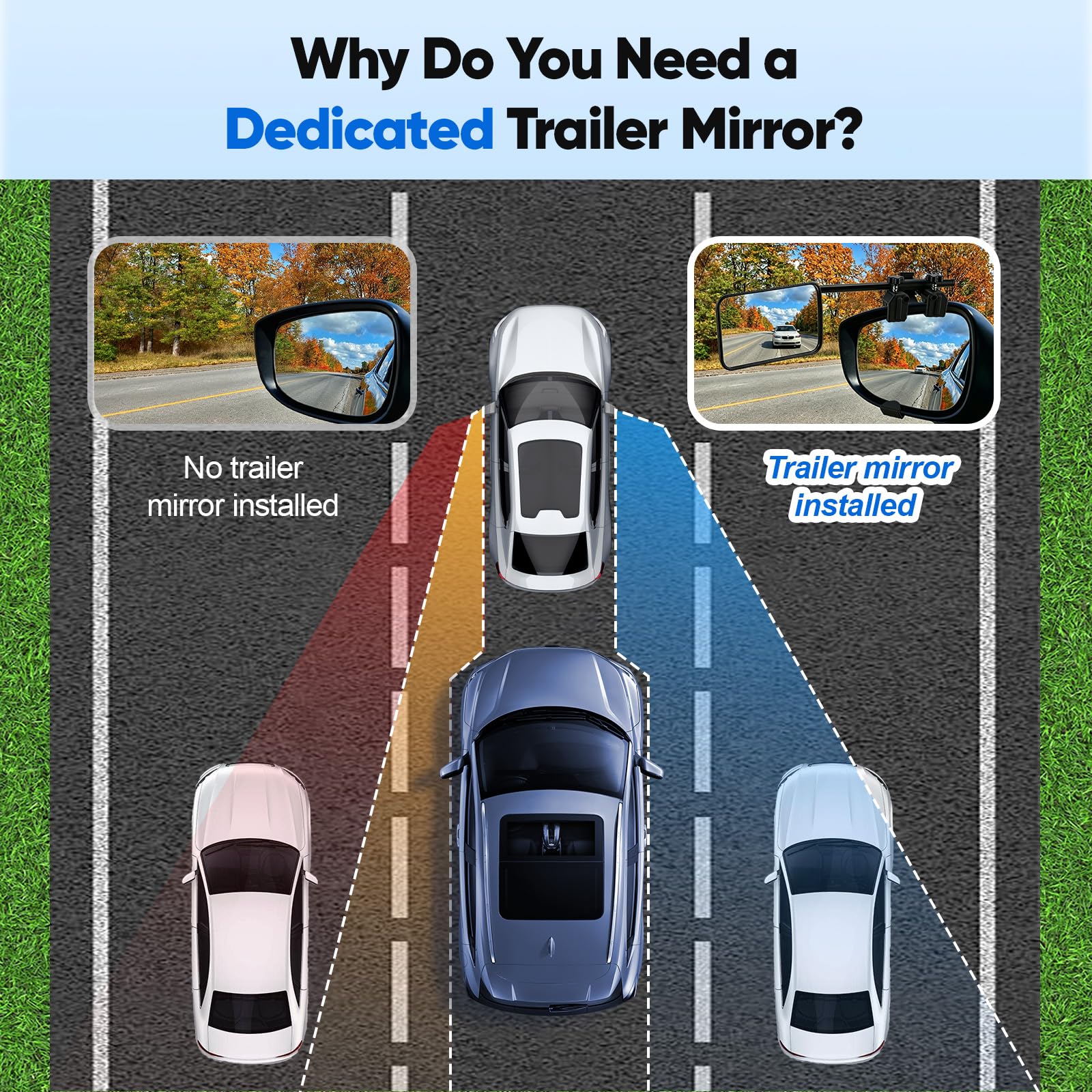 Rétroviseur supplémentaire pour caravane - Montage de sangles pour pick-ups élargis et convertis, camping-cars, remorques et véhicules de traction avec champ de vision étendu