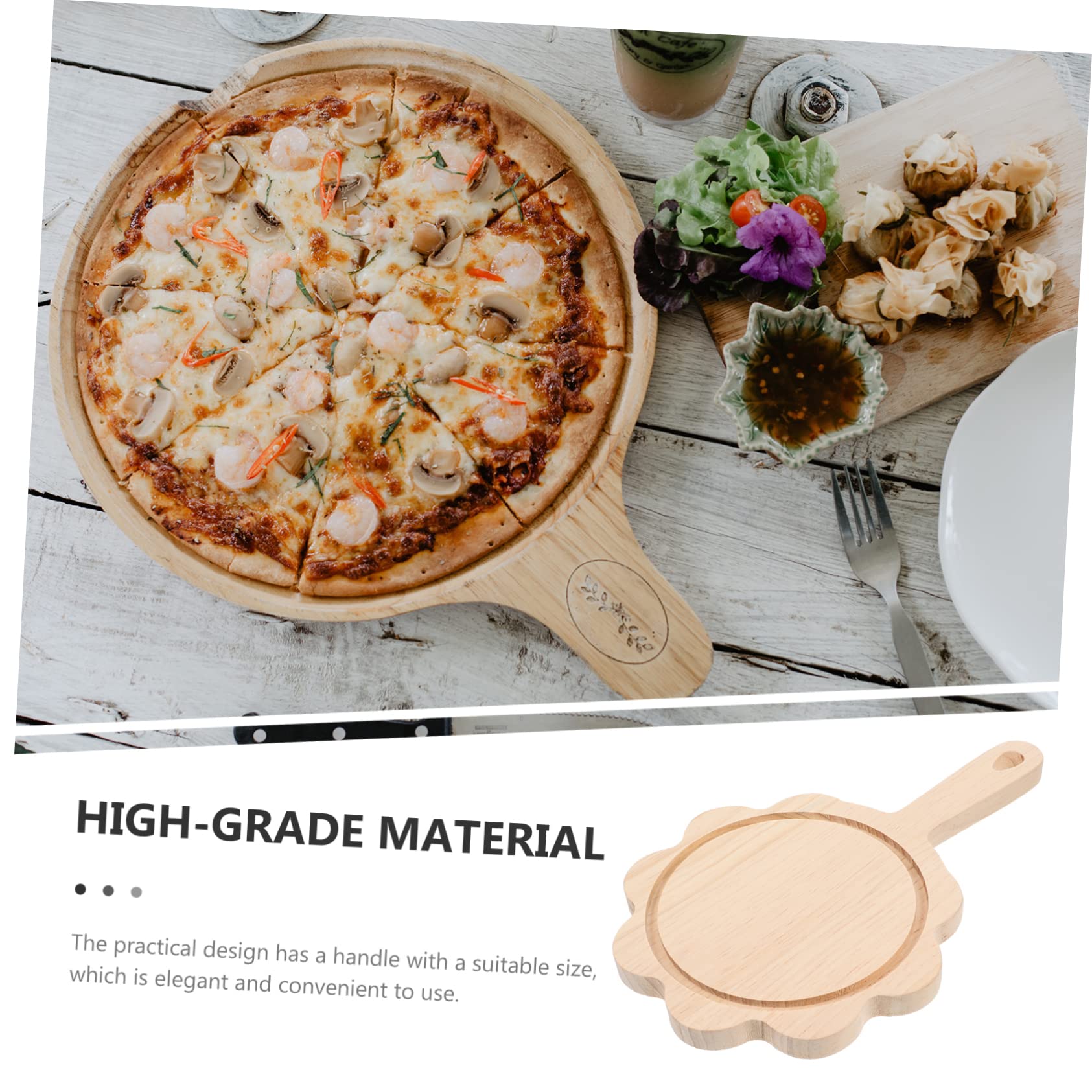PRETYZOOM Wooden Pizza Board Handle Round Cheese Serving Tray Multipurpose Food Serving Plate Oven Safe for Snacks