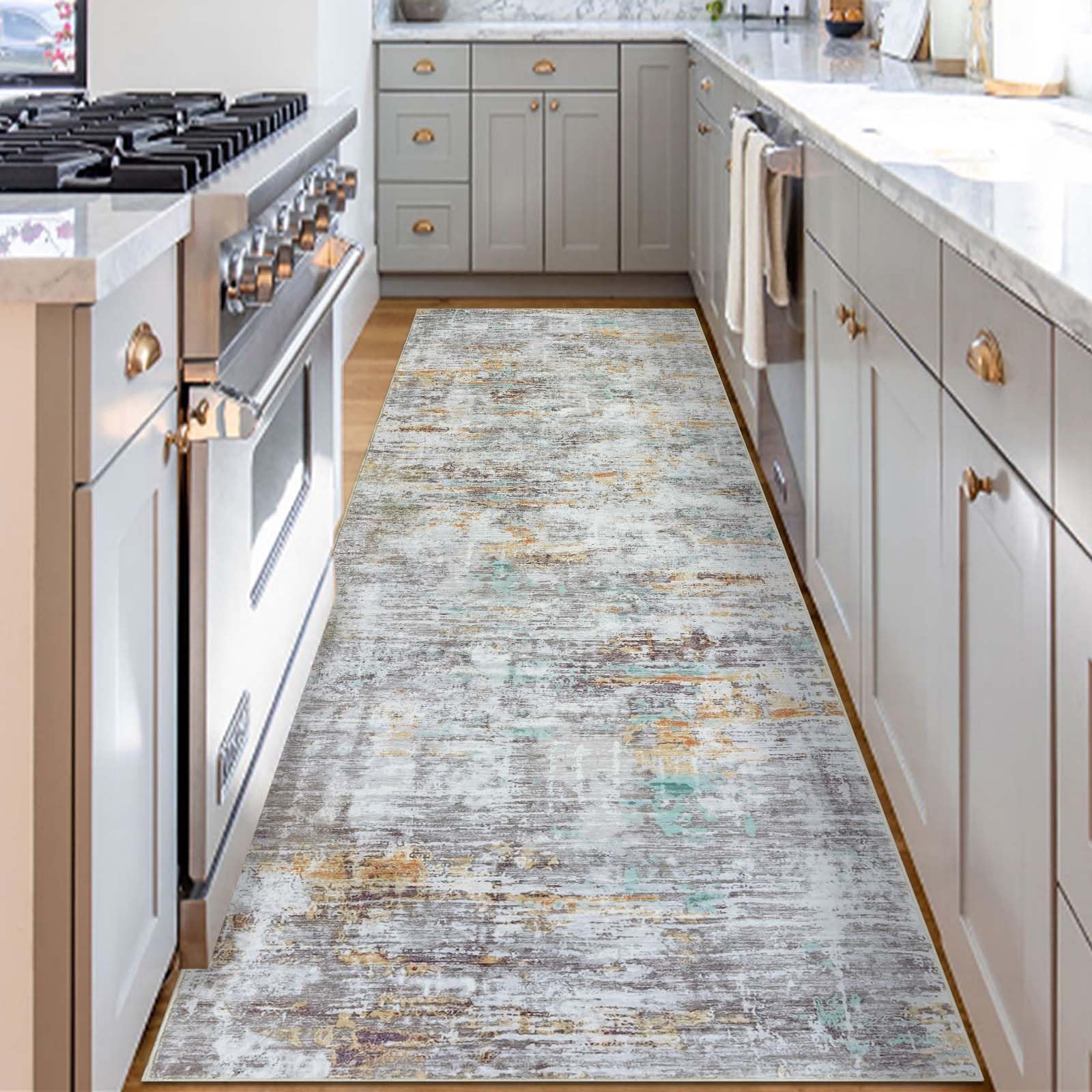 Famibay Teppich Läufer Flur 80x300 Teppich Küche Läufer rutschfest Teppichläufer Flur Waschbar Grau Flurteppich für Küche Schlafzimmer Wohnzimmer Korridor