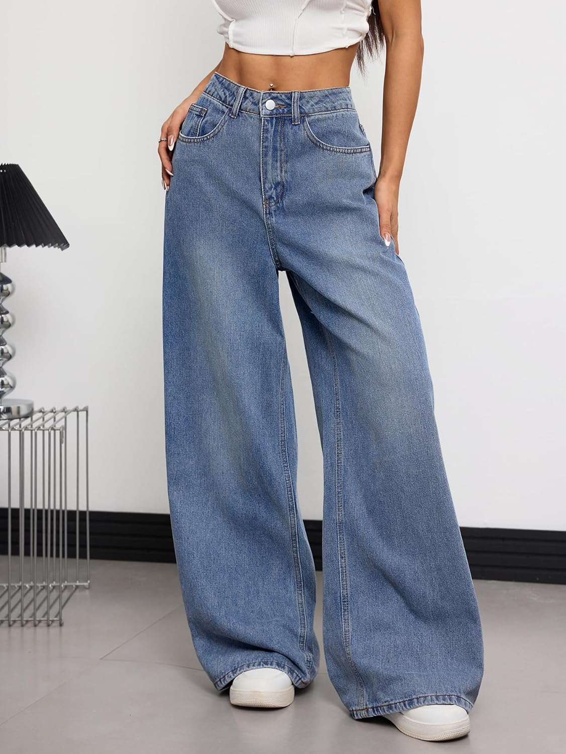 Womens Baggy Jeans Wide Leg Denim Pants Y2k 90s Vintage Hip Hop Loose Long Trousers Streetwear - Image 2
