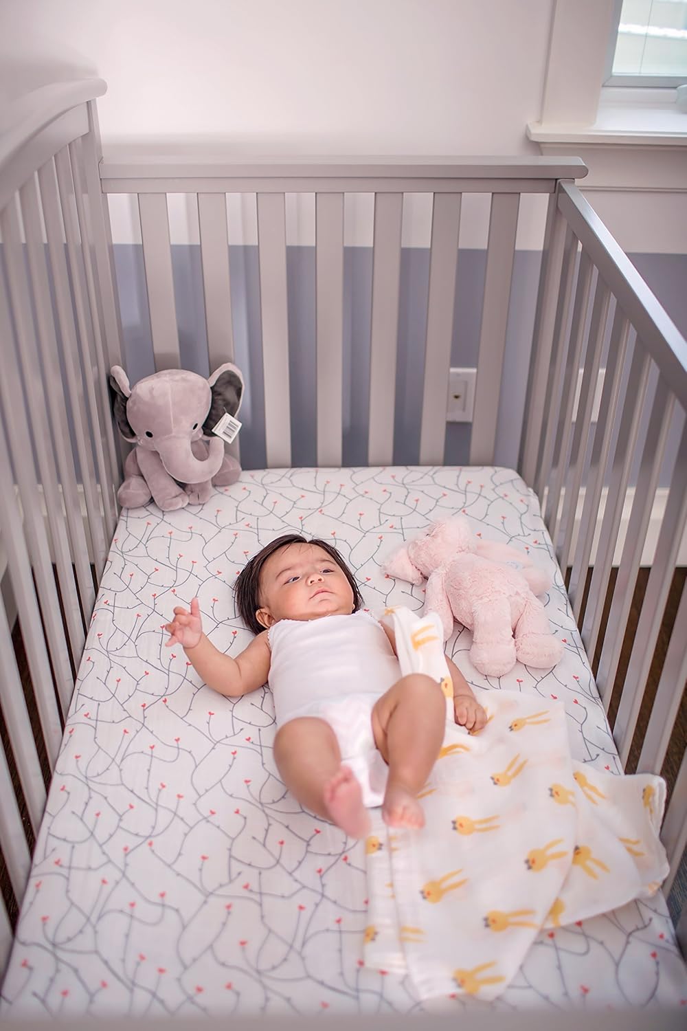 Kadut Kids Crib Sheet Set, 2 Pack, 100% Soft Muslin Cotton- Fitted Bed Sheets- Unisex Gray Yellow– Easy Care, Machine Washable- Fits Standard Crib Mattress-Measures 28” x 52” x 9” for Baby, Toddlers.
