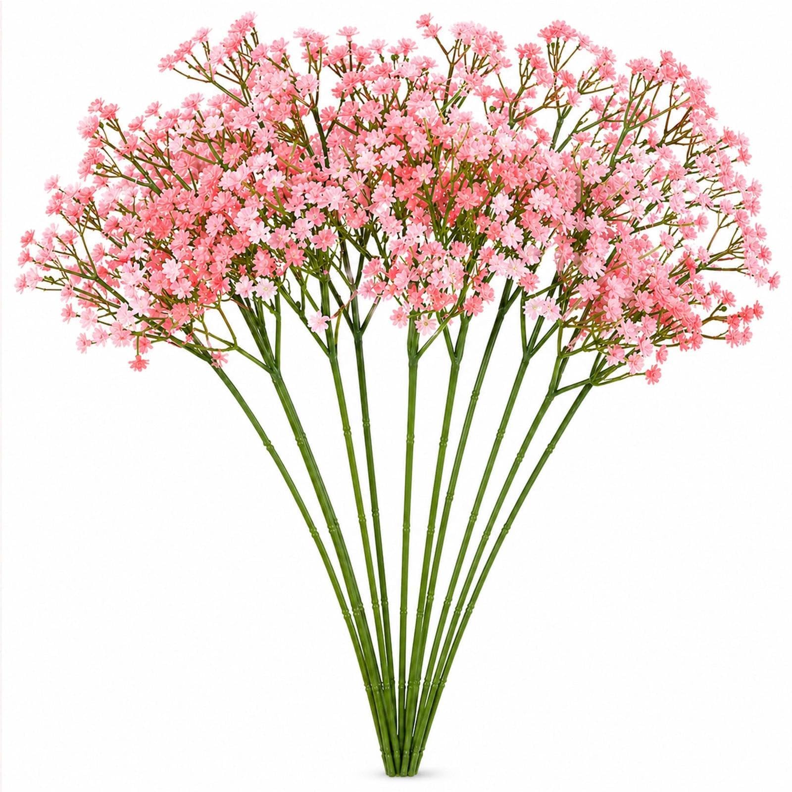 Pownert 8 Pcs Light Pink Artificial Baby’s Breath Flowers, Real Touch Gypsophila Faux Flowers with 28cm Short Stems for Wedding Bouquets, DIY Floral Arrangements, Home Decor & Table Centrepieces