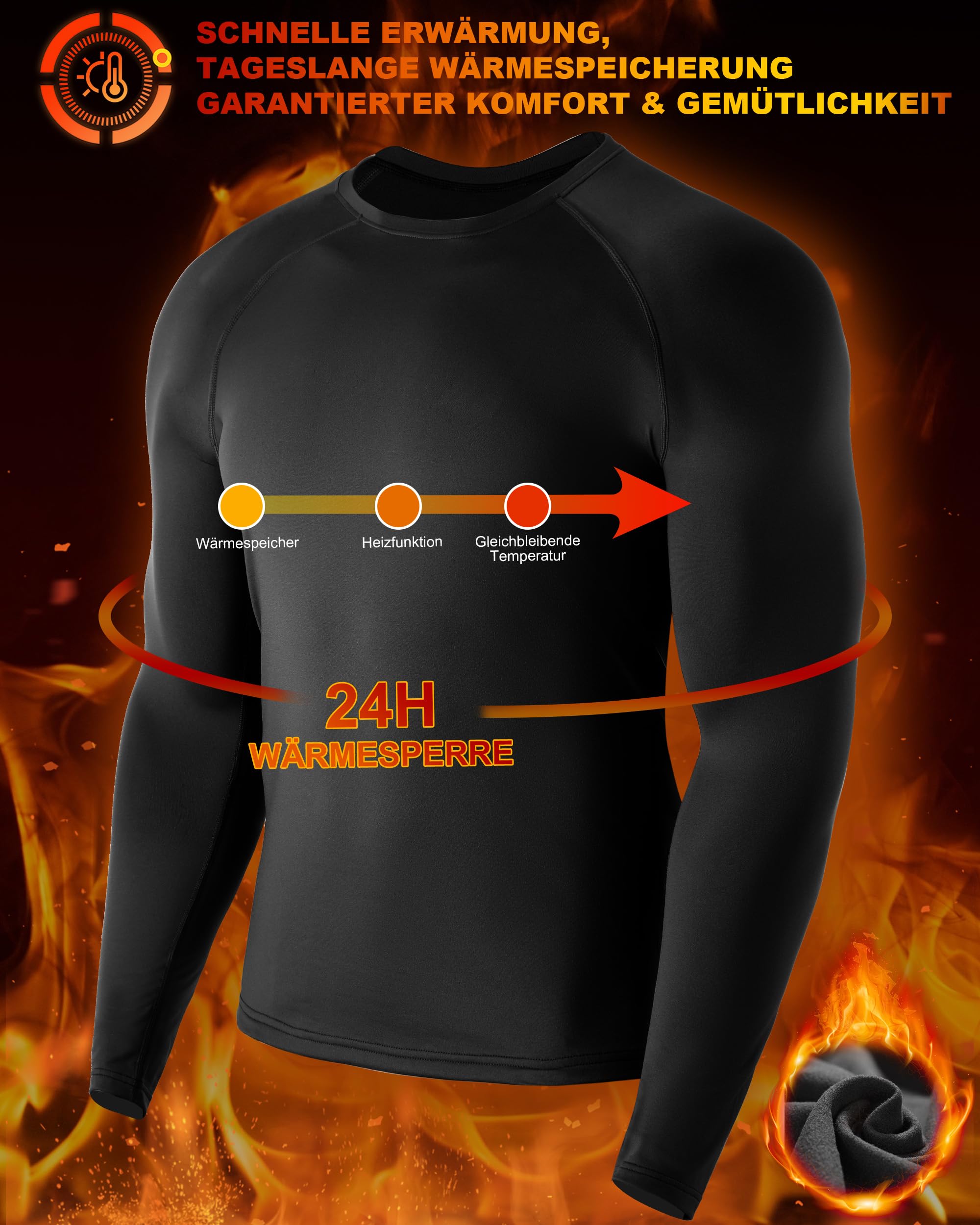 Roadbox 1-2er Pack Herren Thermo Kompressionsshirt Langarm Innenfleece | Warmes, atmungsaktives Funktionsunterhemd，Bietet flexible Muskelunterstützung für Winterlauf, Skifahren und Outdoor-Arbeit.