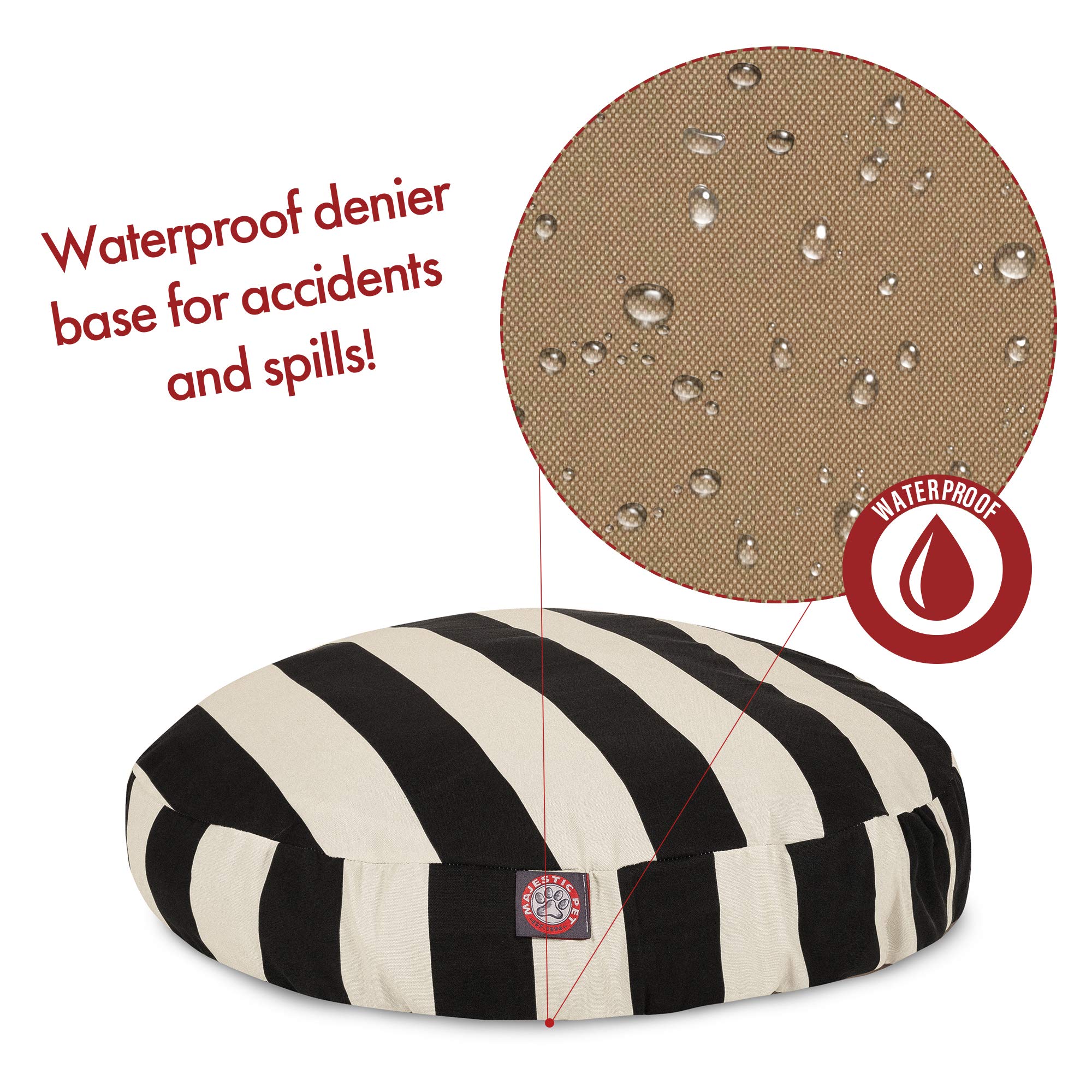 Negro Vertical Rayas Gran Redondo al Aire Libre de Interior Mascota Perro Cama con Funda Lavable de Majestic Mascota Productos