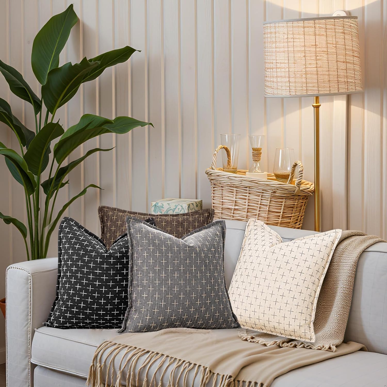 20x20 Dark Grey Throw Pillow Covers Set of 2 Soft Farmhouse Texture Pillow Cover Decorative Rustic Pillowcase for Sofa Bed Chair Living Room Boho Decor