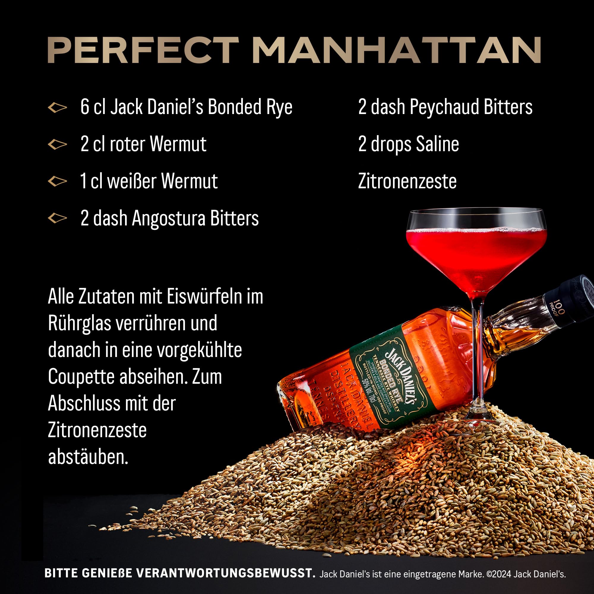 Jack Daniel's Bonded Rye Tennessee Whiskey – Whiskey Americano Premium, Gusto Intenso e Autentico, Sapore Fruttato, Invecchiato Tradizionalmente, 50% Vol., Bottiglia in Vetro da 70 cl