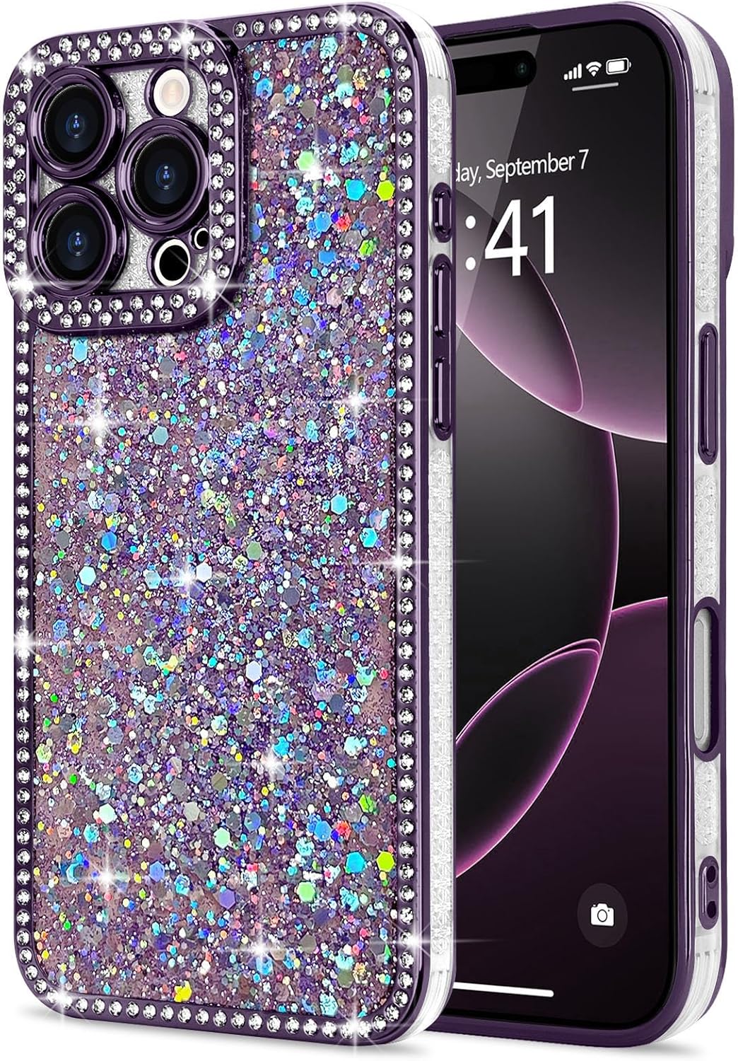 Lafunda for iPhone 16 Pro Case Glitter, Luxury Shiny Bling Sparkly Bumper Cover with Crystal Diamonds for Women Girls Soft TPU Slim Shockproof Protective Phone Case for iPhone 16 Pro 6.3", Purple