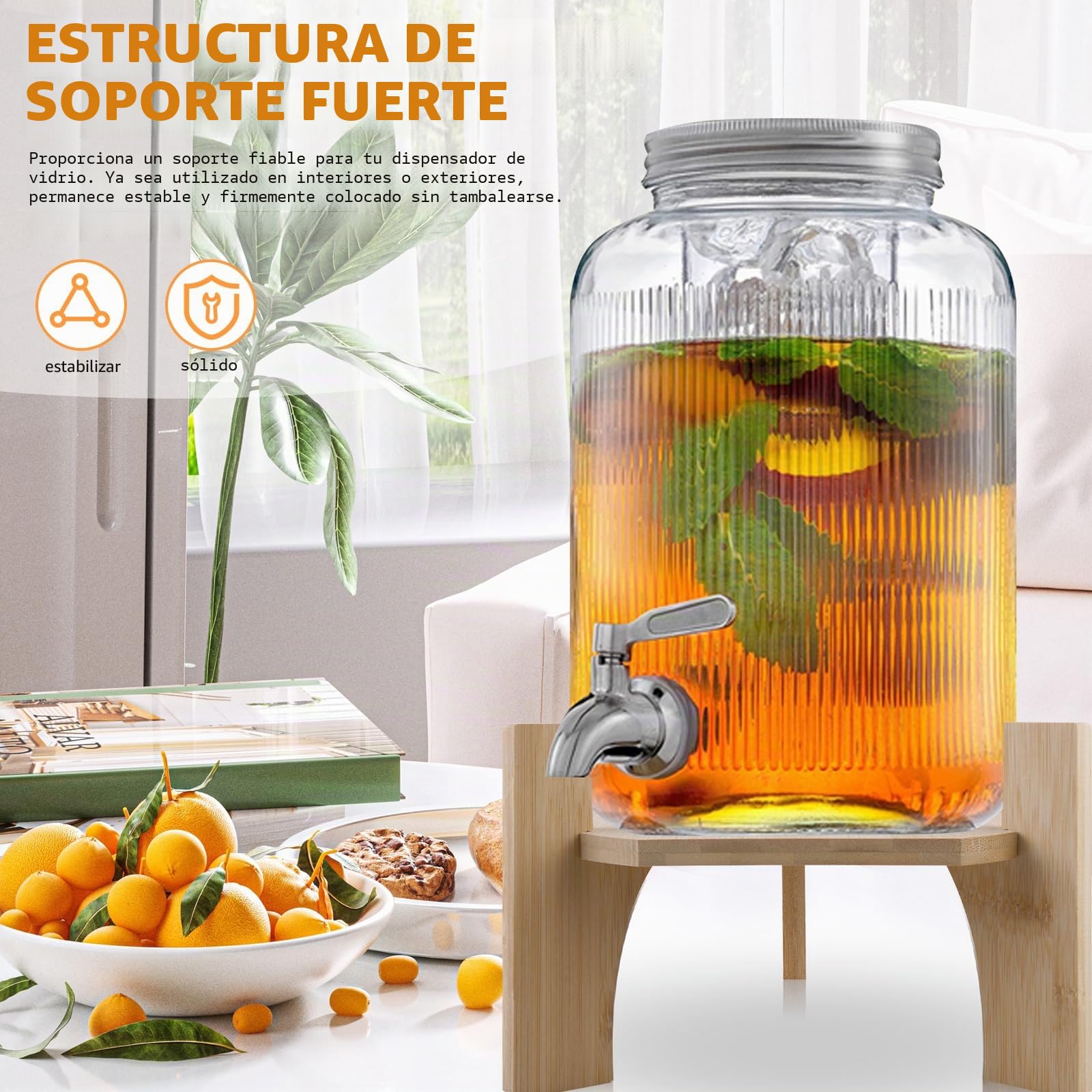 Soporte de madera para dispensador de bebidas, cristal y tapas, para pícnics, celebraciones y bodas (21,5 cm)