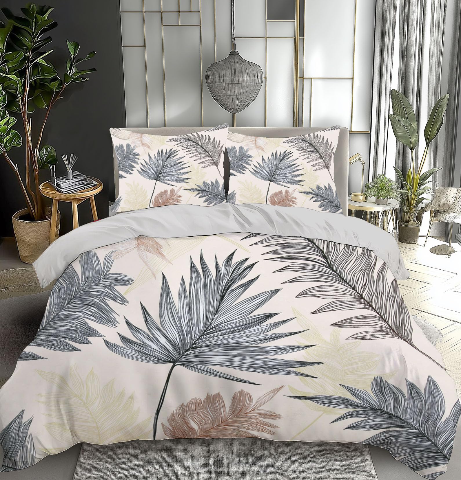 Housse de couette 220x240 cm parure de lit microfibre avec fermeture éclair et taies