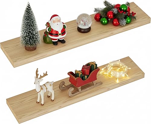 Lufia Estantes flotantes de pared, juego de 2, MDF con soportes invisibles, almacenamiento moderno para dormitorio, baño, sala de estar, cocina