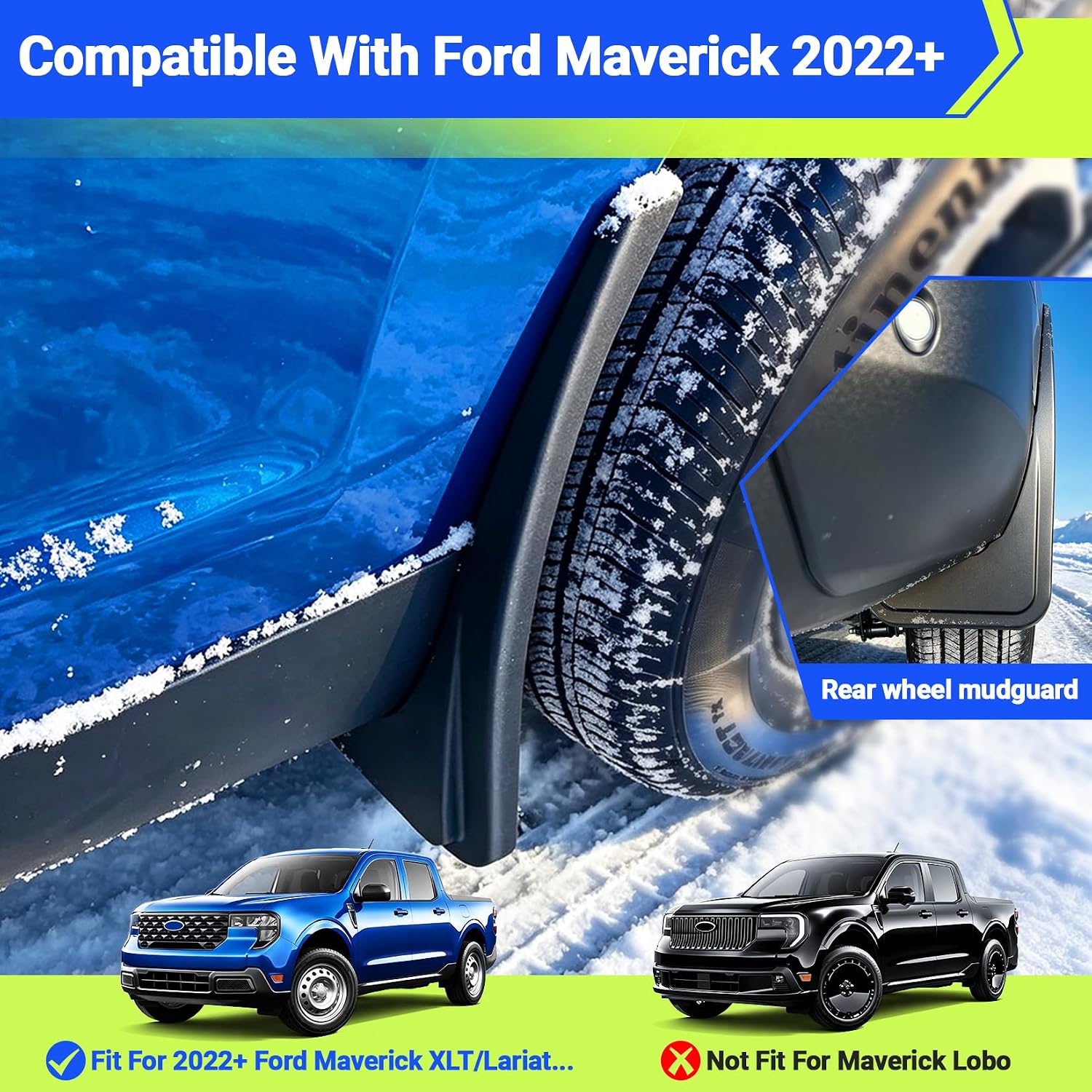 Mud Flaps for Ford Maverick 2022-2026,Upgrade 4PCS No Drill Splash Guards for Maverick 2025 2024 2023 Accessories,All Weather Front and Rear Fender Protectors Replacement Mudguard Set