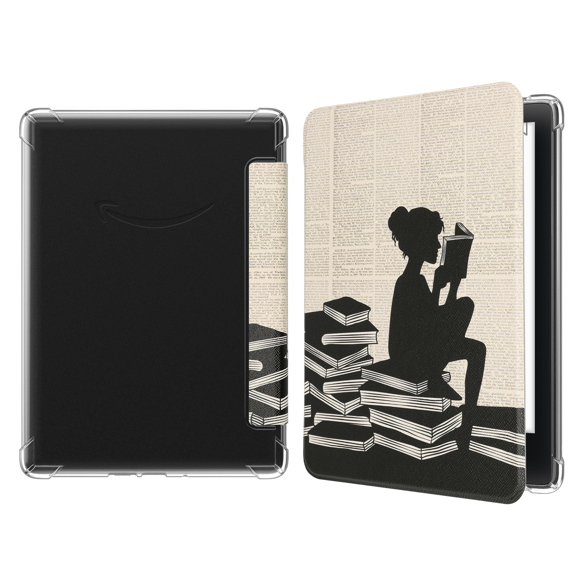 kwmobile Carcasa Compatible con Amazon Kindle Paperwhite (2024)/Colorsoft - Funda Personalizable con Parte Trasera Transparente y Tapa - Case de Cuero Sintético y TPU para E-Book