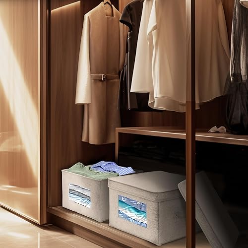 Miniatura 2 de Simple Houseware Contenedor de almacenamiento con ventana transparente, asas y tapa, paquete de 3, color gris