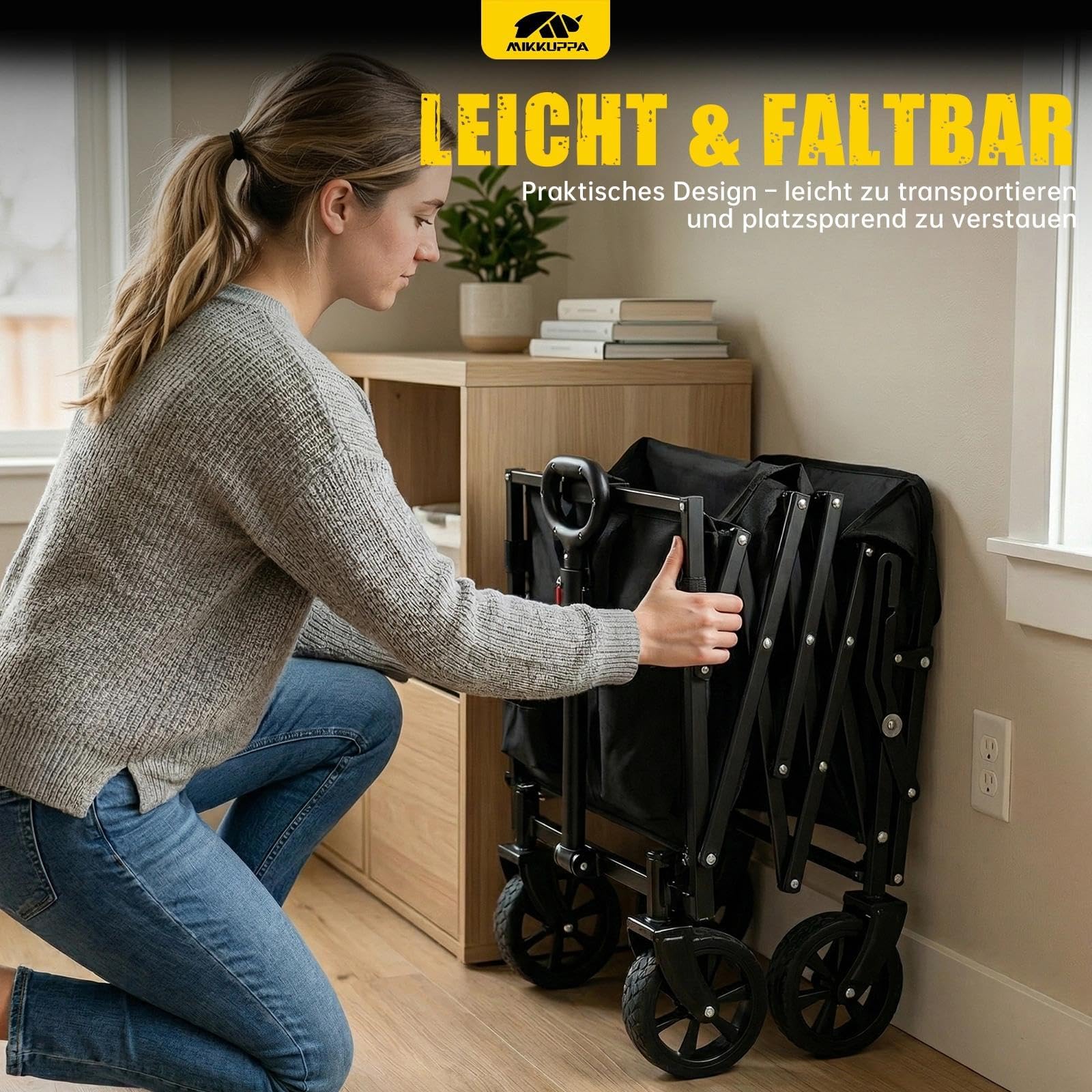 MIKKUPPA Faltbarer Bollerwagen 150L 170KG Tragkraft, Anthrazit Handwagen | Geländetauglicher Handwagen für Haustiere, Outdoor, Strand, Park, 3-fach Höhenverstellbar