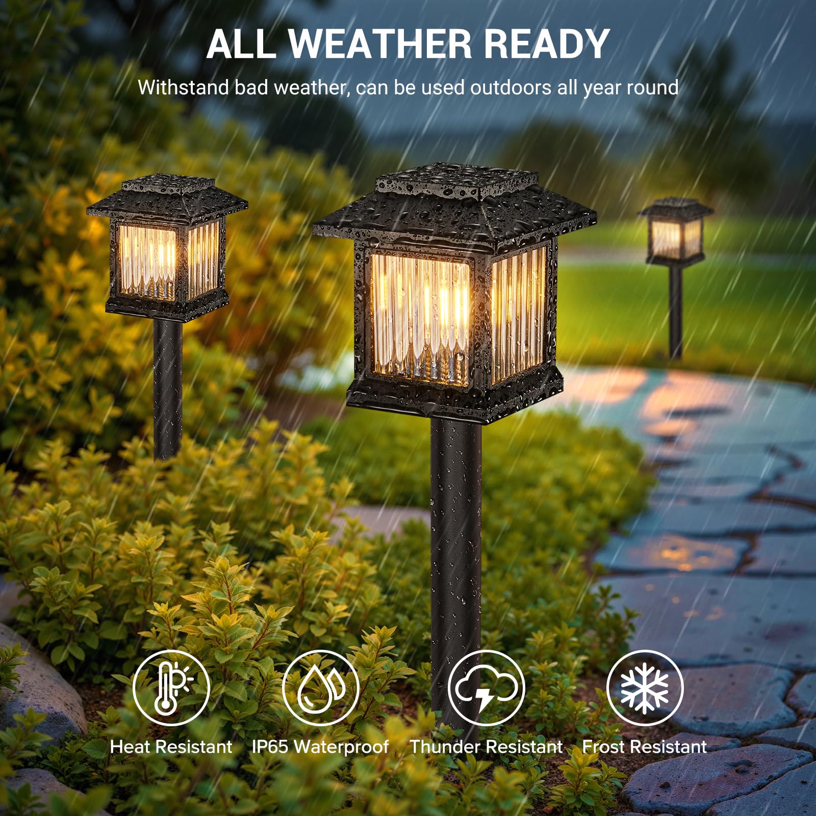 GEARLITE Luces solares para jardín al aire libre, paquete de 6 luces de jardín alimentadas por energía solar, impermeables, adornos de encendido/apagado automático al aire libre con luz LED de 2800 K