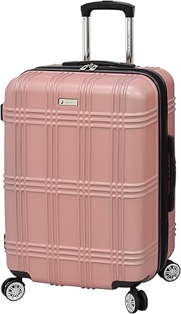 review LONDON FOG Kingsbury Expandable Hardside Spinner Luggage, Rose Gold, Checked-Medium 25-Inch
