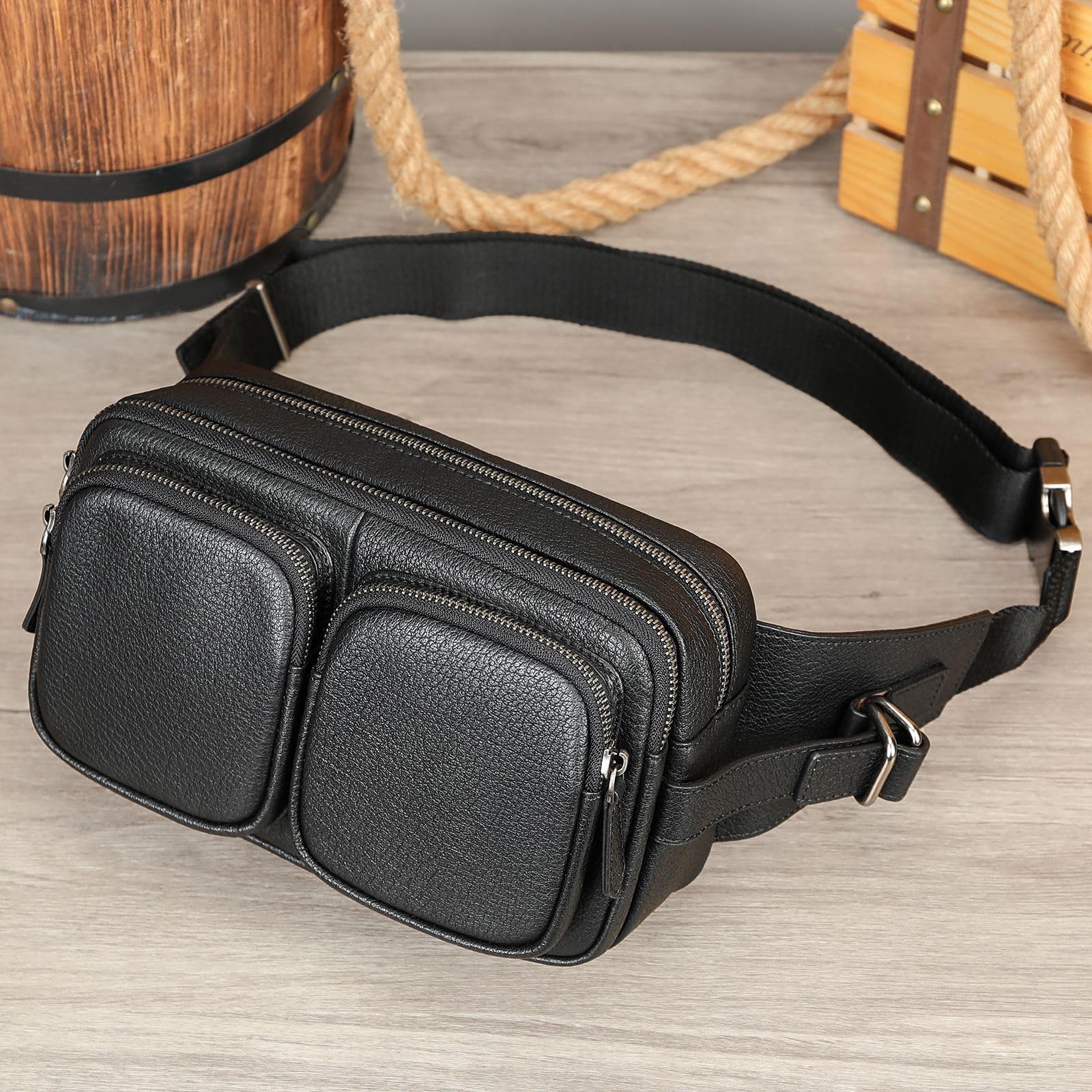 Męska nerka torba na talię wielofunkcyjna torba na telefon komórkowy o dużej pojemności męska torba na talię crossbody torba na klatkę piersiową, Czarny, 25x12x15cm