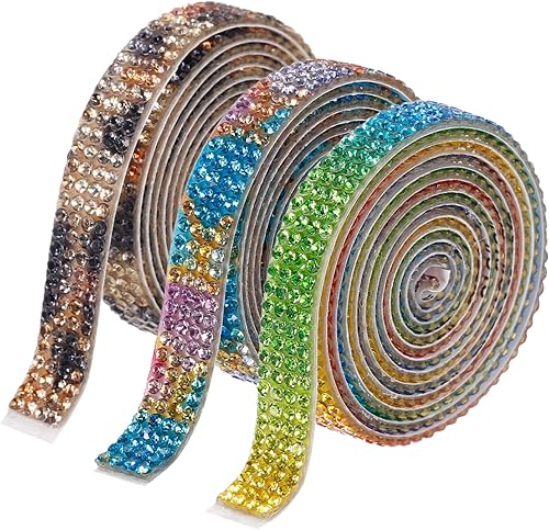 Miniatura 16 de MECCANIXITY 3 rollos de cinta de diamantes de imitación autoadhesiva de 0.315 pulgadas para proyectos de artes y manualidades, pasteles de boda