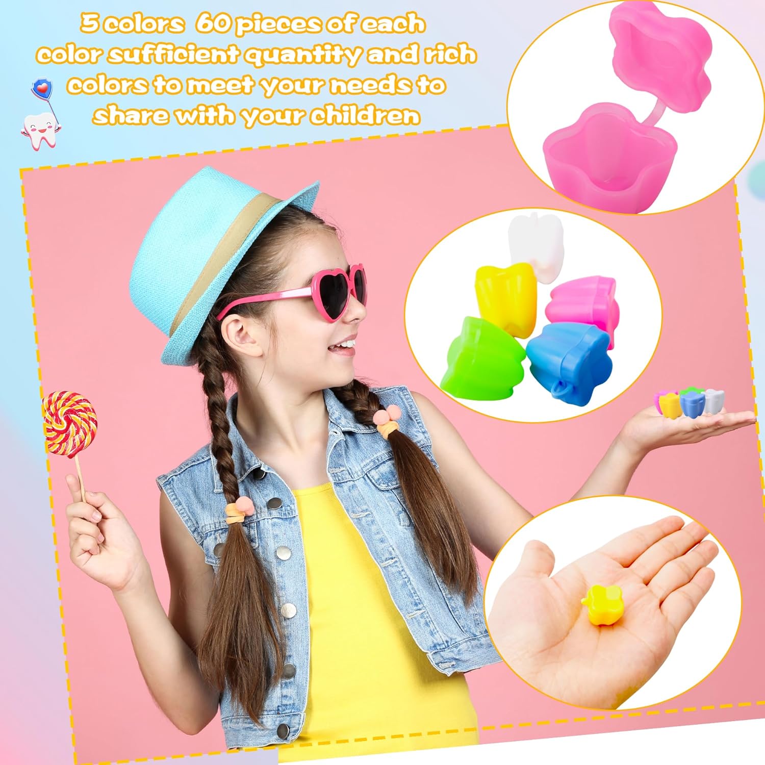 300 Pcs Kids Multicolor Tooth Savers Bulk Plastic Lost Tooth Holders Mini Tooth Treasure Chest for Boys Girls Keepsake Party Supplies Dentist Office Giveaways, 5 Colors