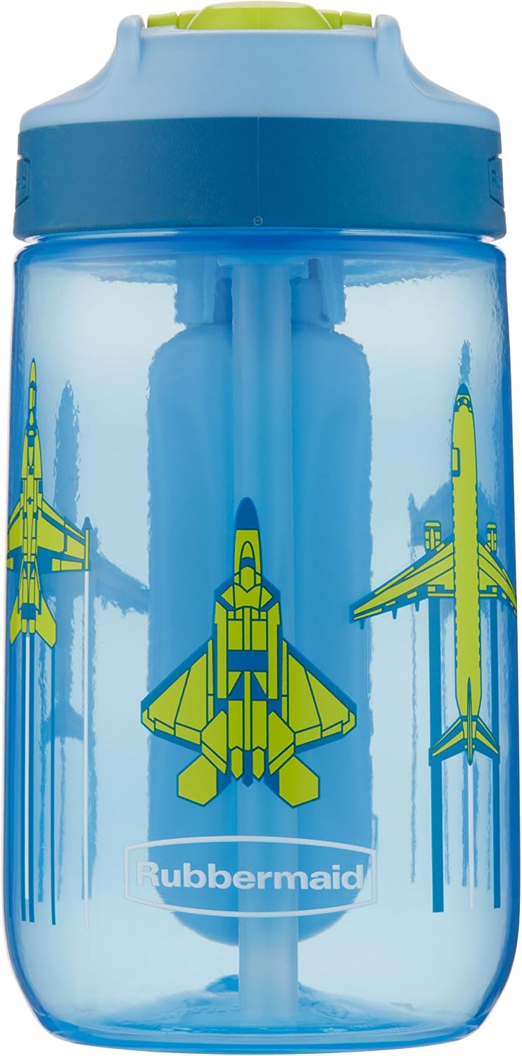 Rubbermaid Leak-Proof Sip Kids Water Bottle, Blue Ice Stick, Jets