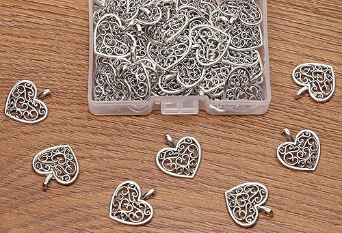 Miniatura 4 de Shapenty Dijes de corazón de metal a granel para manualidades, pulseras, collares, aretes, llavero, fabricación de joyas, accesorio de búsqueda,
