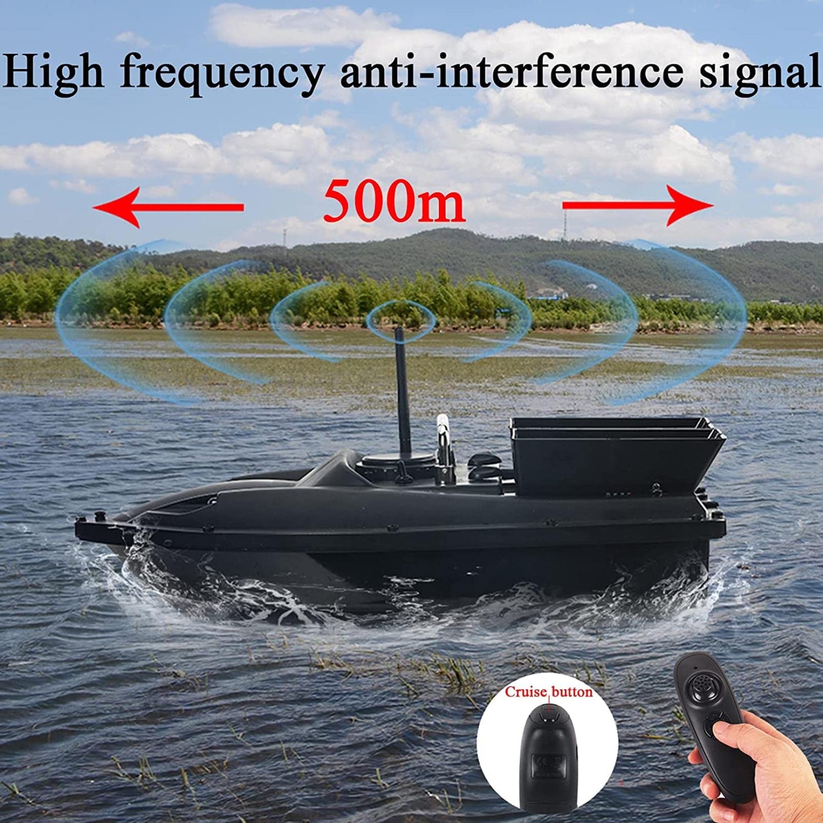 Barca Esca da Pesca, Barchino Carpfishing Telecomandato con Doppio Motore e Illuminazione a LED, Barca Rc Professionale, Robusto e Impermeabile, 12000mAh, Tempo di Utilizzo Lungo