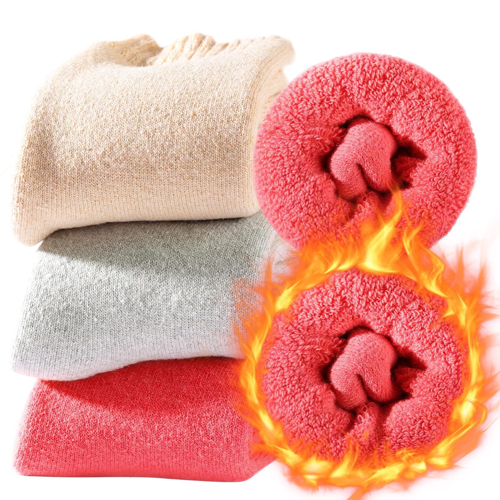 Wool Socks for Women, Moisture Wicking and Breathable Cozy Boot Socks, 3 Pairs Boots Socks Mens, Warm Socks Unisex Thick Warm Winter Knit Wool Socks