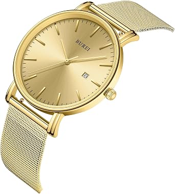 BUREI Stylish Men's Watches Minimalist Ultra Slim Date Large Face Watch with Teacher Strap