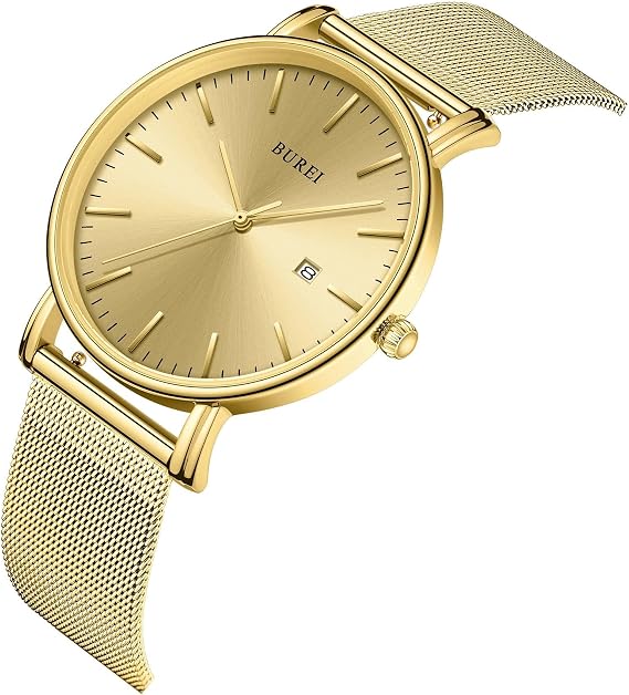 BUREI Stylish Men's Watches Minimalist Ultra Slim Date Large Face Watch with Teacher Strap