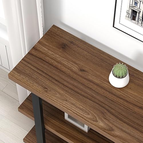 Miniatura 4 de FOLUBAN Mesas de consola para entrada, moderna mesa de sofá de madera y metal con estantes de almacenamiento para sala de estar, pasillo, entrada o