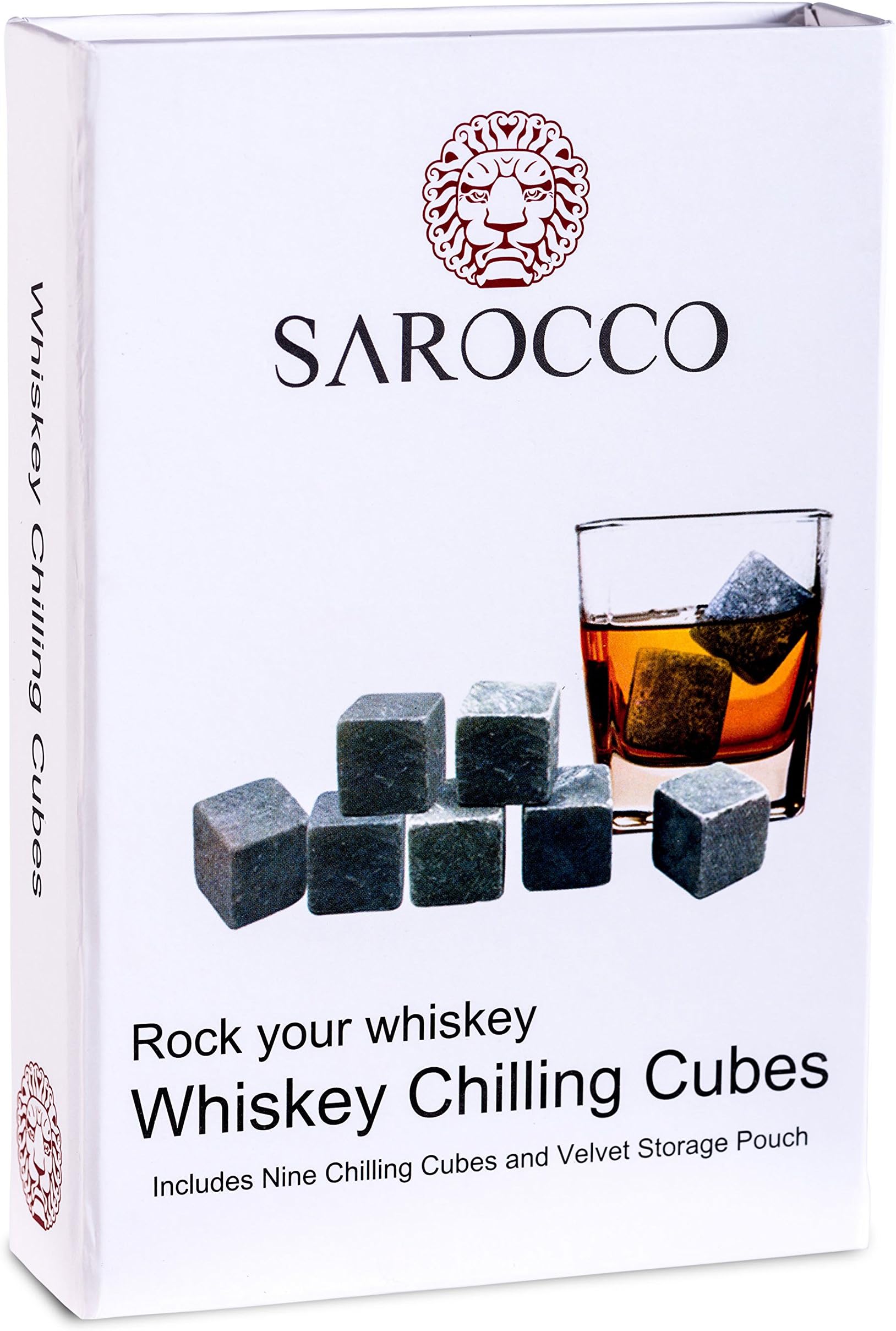 Whiskey Chilling Cubes โ 9 Soapstone Rocks in a Magnetic Designer Gift Box with a Black Velvet Bag
