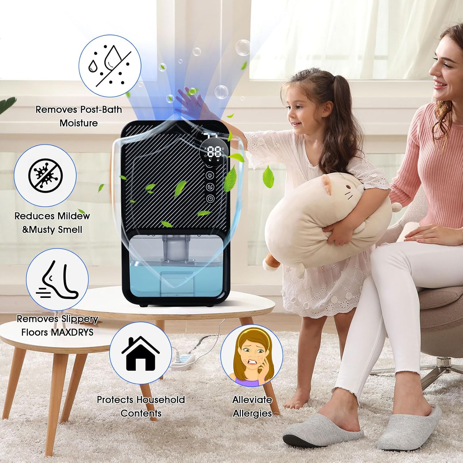 ele ELEOPTION Small Dehumidifier for bedroom 40 OZ Water Tank with Digital display Auto-Off, Portable Mini Dehumidifiers for Bathroom,RV,Basement Black US Plug