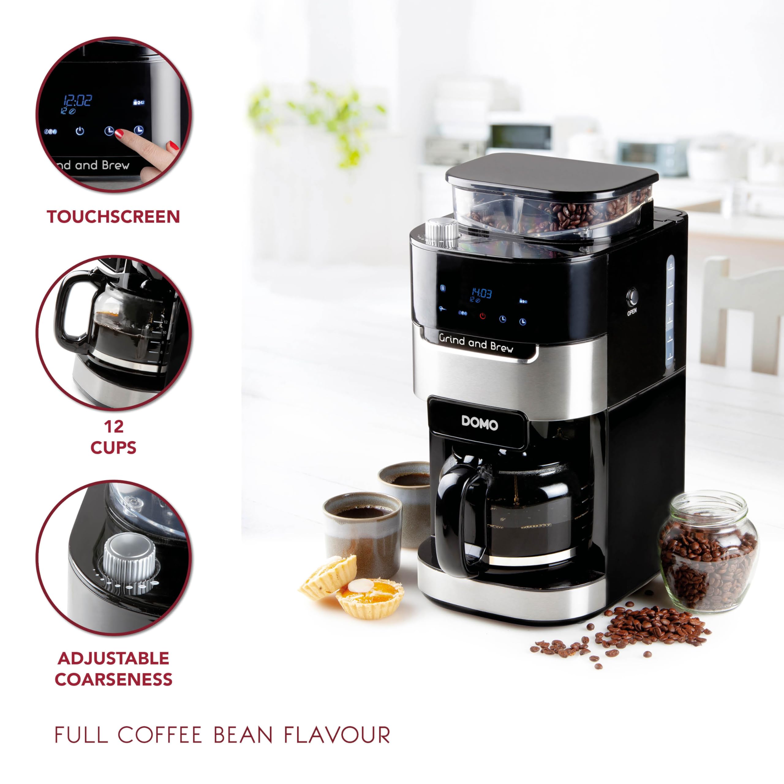 CAFETERA DE FILTRO DOMO GRIND AND BREW DO721K, DO721K