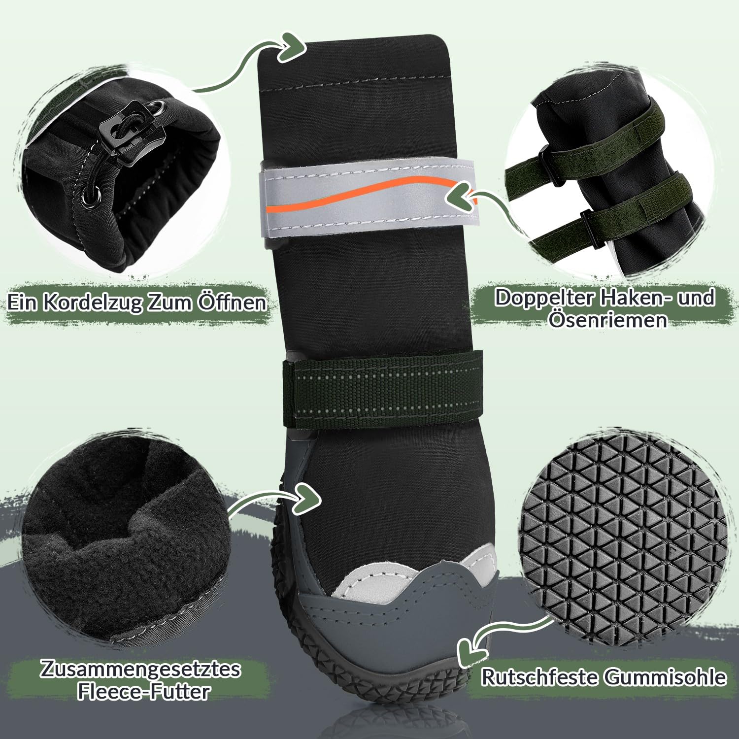 SlowTon Hundeschuhe - Wasserfeste Hundestiefel für den Winter, warme Hundeschneestiefel mit Rutschfester Gummisohle und reflektierenden Streifen für kleine bis große Hunde zum Gehen auf Schnee
