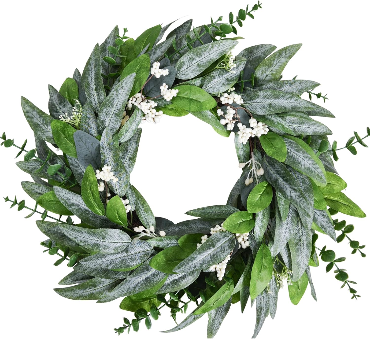 Tinsow 24" Collapsible All Season Front Door Wreath,Olive Eucalyptus Greenery with White Berries,Farmhouse Rustic Hanging Decor for Porch Wall Indoor Outdoor Wedding Festival Holiday