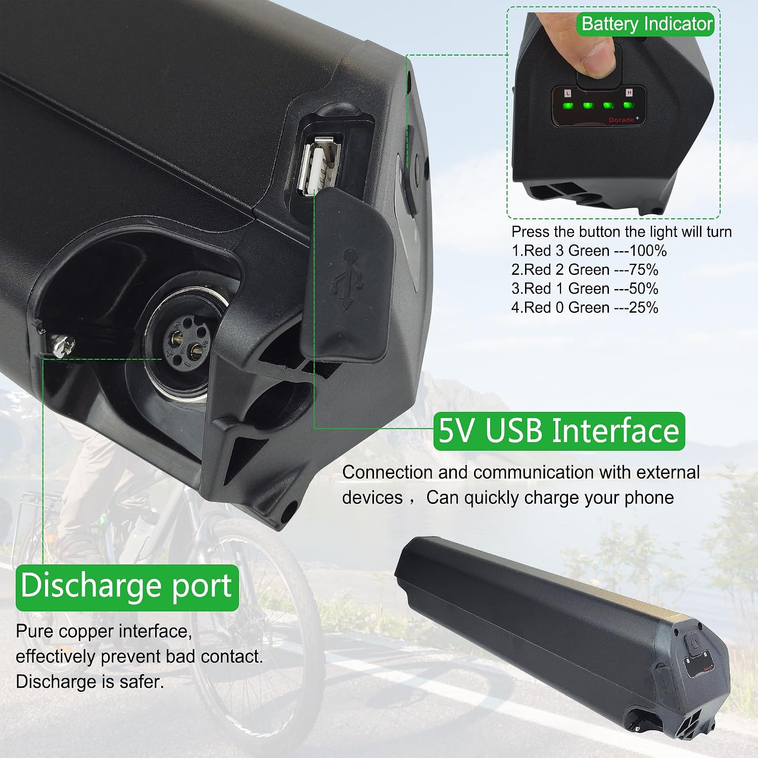 Dorado Max 48V 21Ah Ebike Battery Reention Dorado Replacement Lithium Li-ion Batteries eBike Battery with Charger USB for NCM Moscow ET Cycle T1000/T720 Ride1UP 500w 750w 1000W Motor