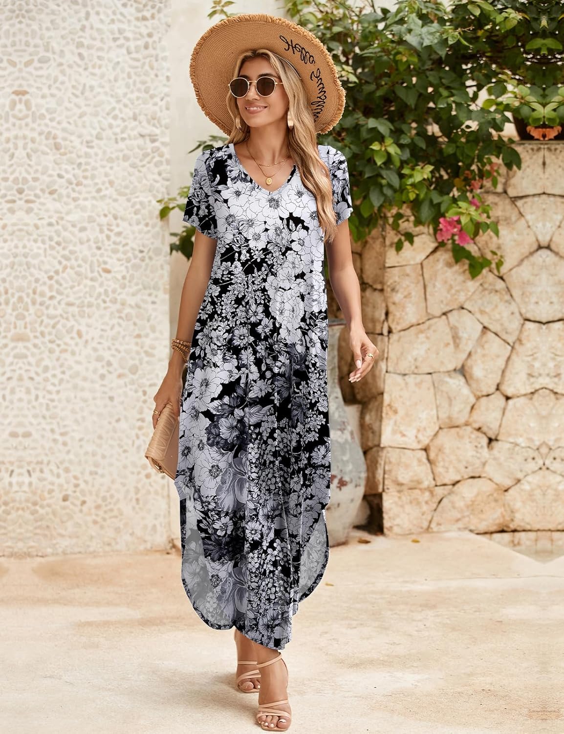 JollieLovin Womens Plus Size Casual Summer Maxi Long Dress Short Sleeve T-Shirt Loose Sun Dress(L-5X) - Image 4