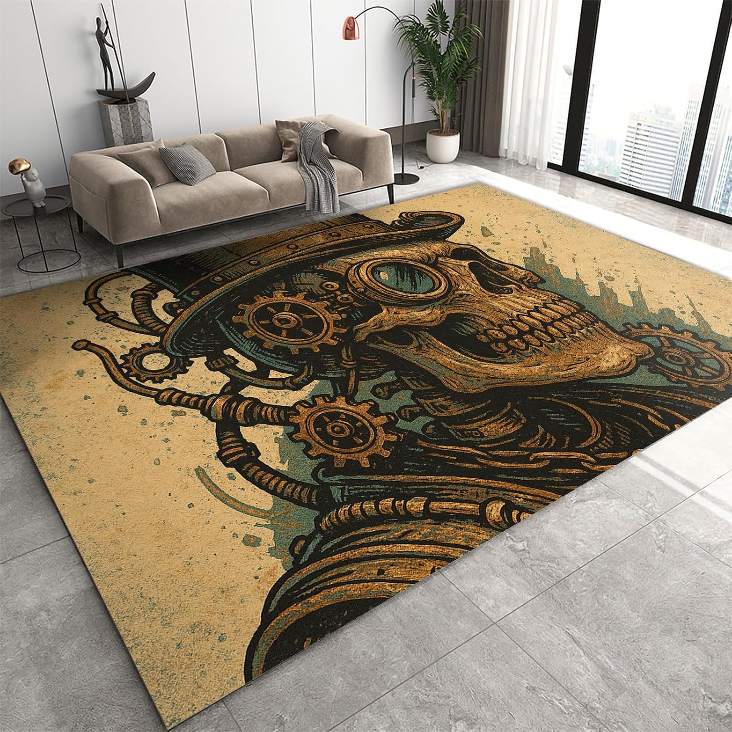 6x9 Blood Punk Rock Skull Area Rugs - Shabby Graffiti Skeleton Rugs for Living Room, Mohawk Rebel Skull Classroom Rug for Carpet Boy Bedroom Office Nursery Hardwood Home Decor