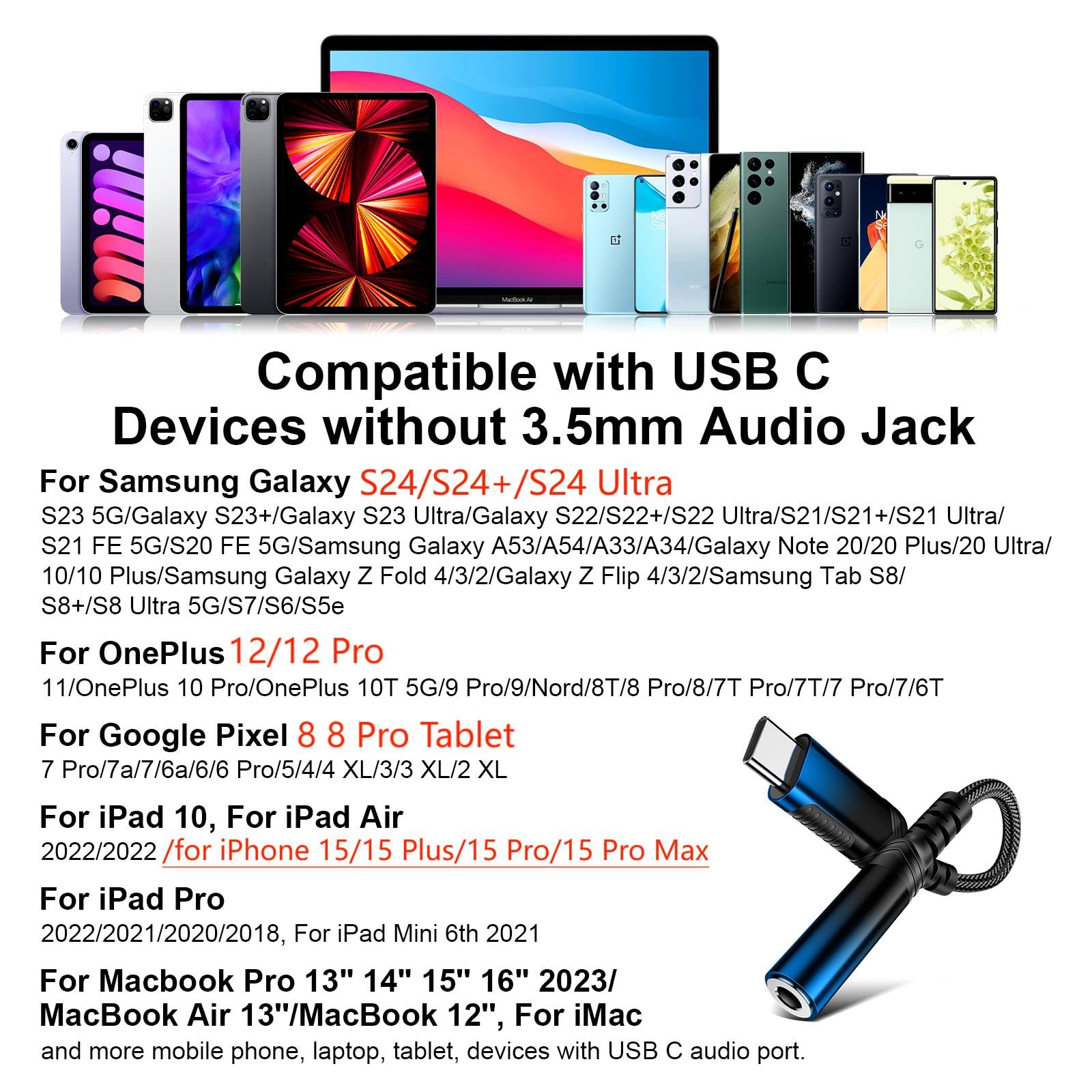 USB C auf 3,5 mm Adapter für iPhone 15 Pro Max Google Pixel 8 7a 6a 6 Typ C auf Aux Audio Dongle Kabel Konverter 3,5 mm Klinke Kopfhörer-Adapter für Samsung A53 A54 Galaxy S23 FE S22 S21 OnePlus Open