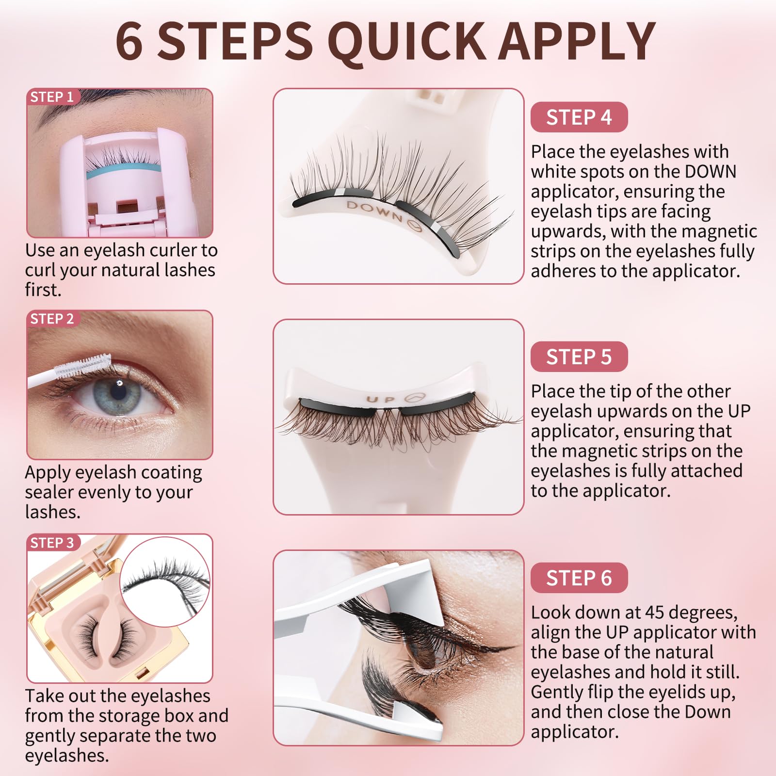 Pestañas magnéticas, pestañas magnéticas dobles reutilizables sin delineador de ojos, pestañas magnéticas de aspecto natural con aplicador, pestañas postizas con imanes suaves, sin pegamento y sin 8